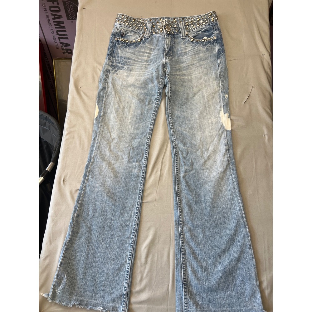 Miss Me Studded Bootcut Jeans Lt Venice JP4288 Blue Denim Womens 29